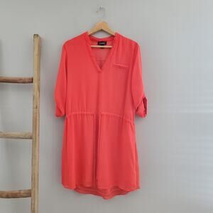 A. Byer Red Lightweight Summer Pullover Drawstring Waist Dress Size L